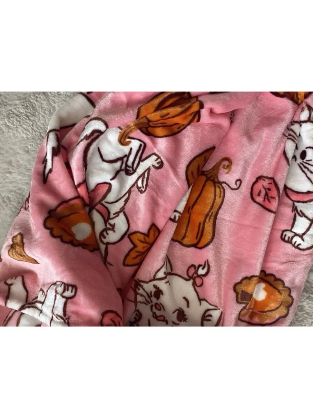 Disney Aristocats Marie Autumn Fall Pumpkins Soft Throw Blanket 50